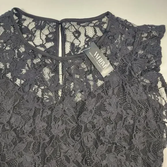NWT WHBM Lace Blouse Black Size 2 Sheer Feminine Romantic Top - Picture 7 of 14